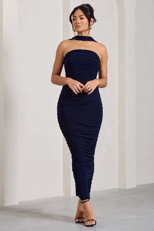 Premium quality women’s clothing at affordable prices Entranced | Navy Ruched Bandeau Maxi Dress With Halter Collar Premium quality women’s clothing at affordable prices Entranced | Navy Ruched Bandeau Maxi Dress With Halter Collar