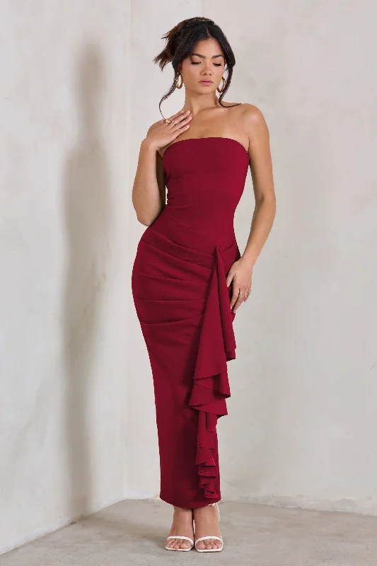 Latest fashion trends for modern women   Fleur | Berry Bandeau Ruffle Maxi Dress