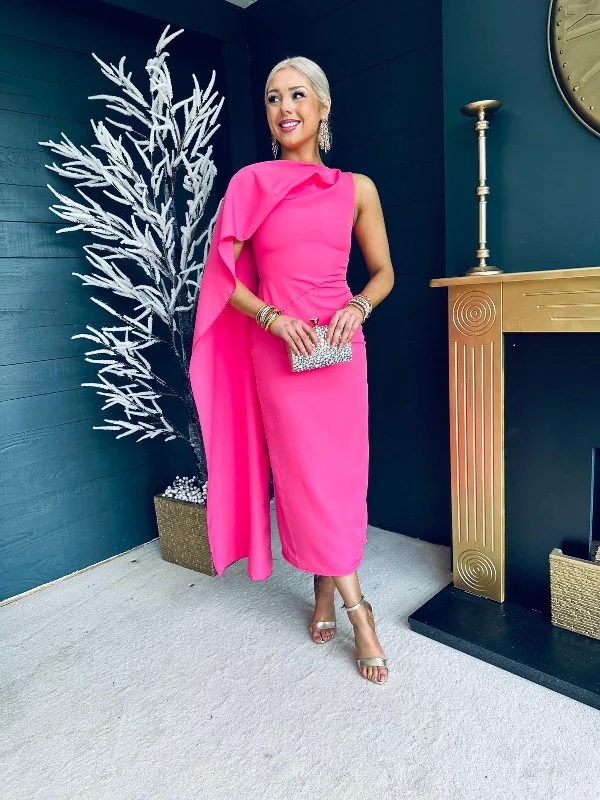 Statement pieces for the confident woman   Hudson Cape Detail Occasion Dress Pink