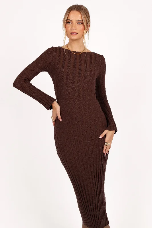 Chic, modern fashion for empowered women   Jolene Long Sleeve Maxi Dress - Brown