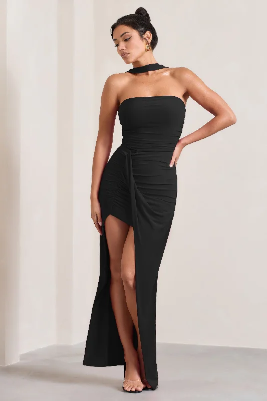 Elegant and comfortable women’s fashion wear Paprika | Black Ruched Halter-Neck Bandeau Maxi Dress Elegant and comfortable women’s fashion wear Paprika | Black Ruched Halter-Neck Bandeau Maxi Dress