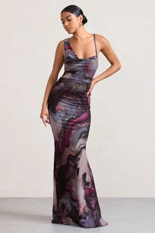 Perfect fashion pieces for the busy woman Phantasy | Marble Print Asymmetric Neckline Cowl Maxi Dress Perfect fashion pieces for the busy woman Phantasy | Marble Print Asymmetric Neckline Cowl Maxi Dress
