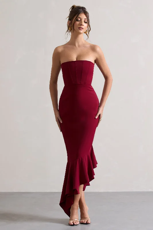 Effortlessly chic outfits for the modern woman Sandy | Berry Strapless Corset Asymmetric Maxi Dress Effortlessly chic outfits for the modern woman Sandy | Berry Strapless Corset Asymmetric Maxi Dress