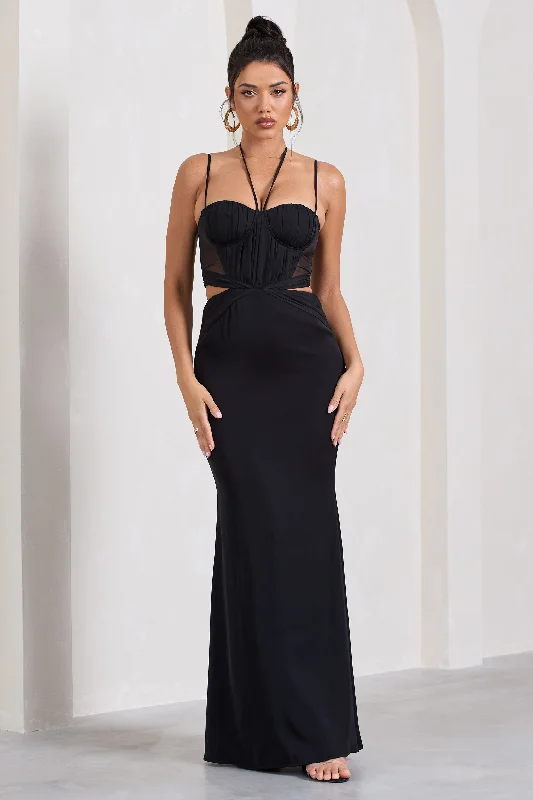 Chic, modern looks for the stylish woman Stardom | Black Chiffon Strappy Sweetheart Cut-Out Maxi Dress Chic, modern looks for the stylish woman Stardom | Black Chiffon Strappy Sweetheart Cut-Out Maxi Dress