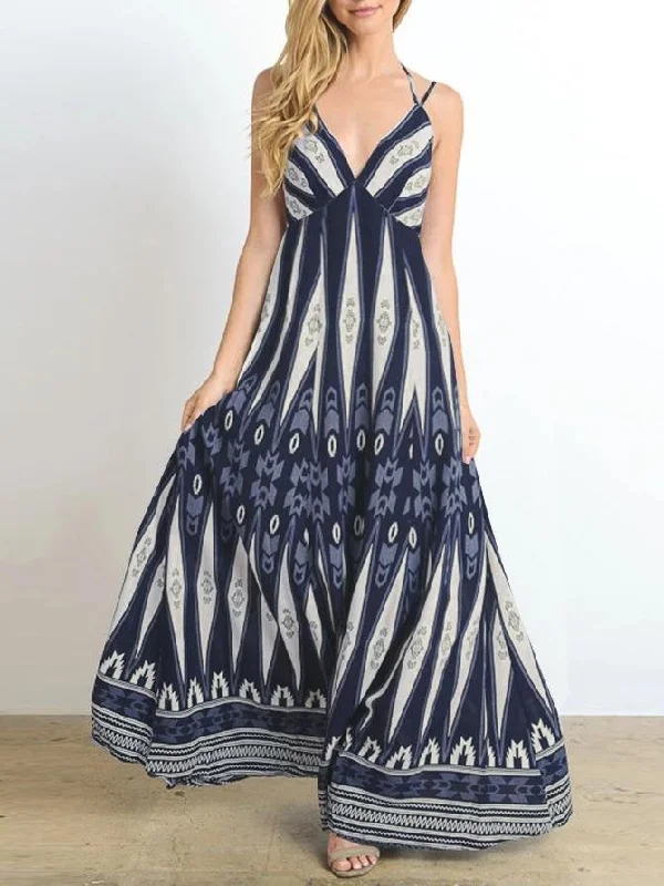 Designer-inspired women’s fashion at affordable prices V-neck Retro Print Suspender Long Dress Designer-inspired women’s fashion at affordable prices V-neck Retro Print Suspender Long Dress