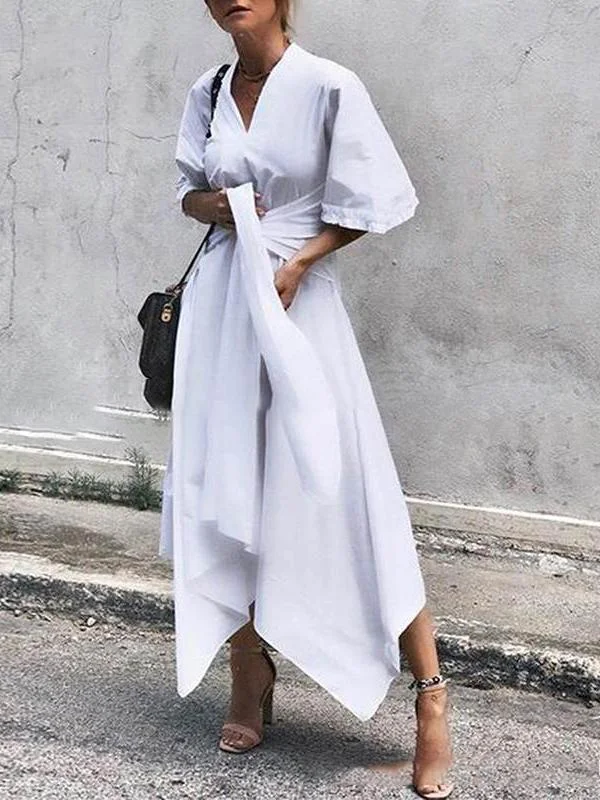 Refresh your closet with chic and comfy styles V-Neck Short Sleeve Irregular Maxi Dress Refresh your closet with chic and comfy styles V-Neck Short Sleeve Irregular Maxi Dress