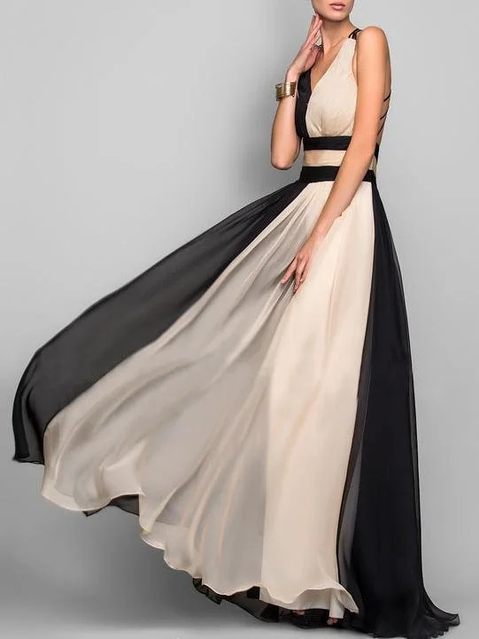 Dress to impress with elegant women’s wear   V-neck Sleeveless Color Block Dress