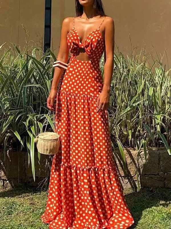Chic and comfortable clothing for busy women V-neck Sleeveless Polka Dot Beach Dress Chic and comfortable clothing for busy women V-neck Sleeveless Polka Dot Beach Dress