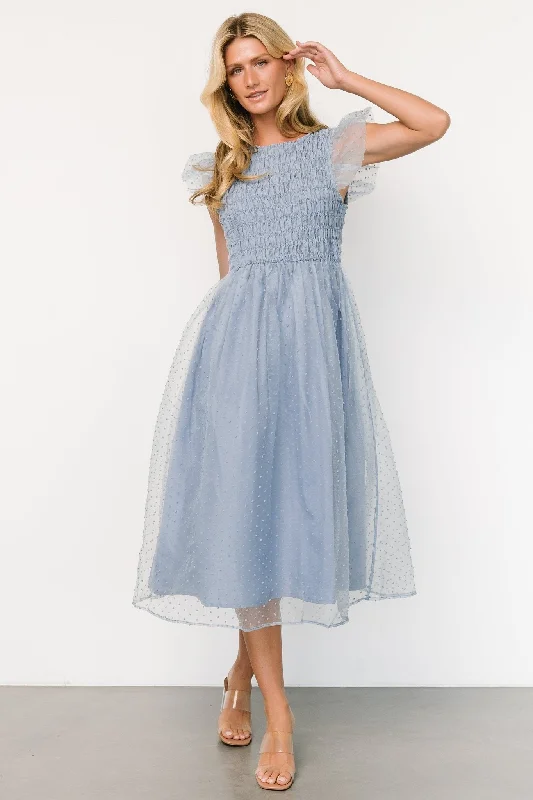 Create a timeless wardrobe with fashionable pieces Alice Dot Midi Dress | Dusty Blue Create a timeless wardrobe with fashionable pieces Alice Dot Midi Dress | Dusty Blue