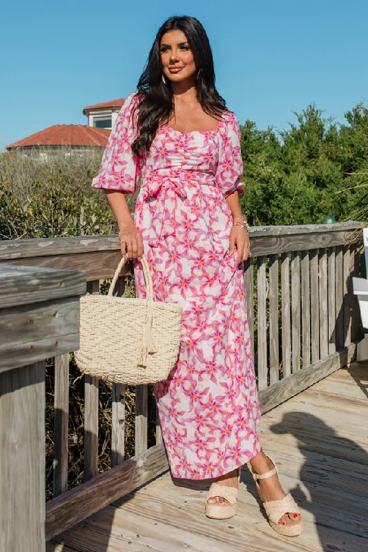 Elegant and comfortable women’s fashion wear Back To Fun Pink Floral Square Neck Midi Dress FINAL SALE Elegant and comfortable women’s fashion wear Back To Fun Pink Floral Square Neck Midi Dress FINAL SALE
