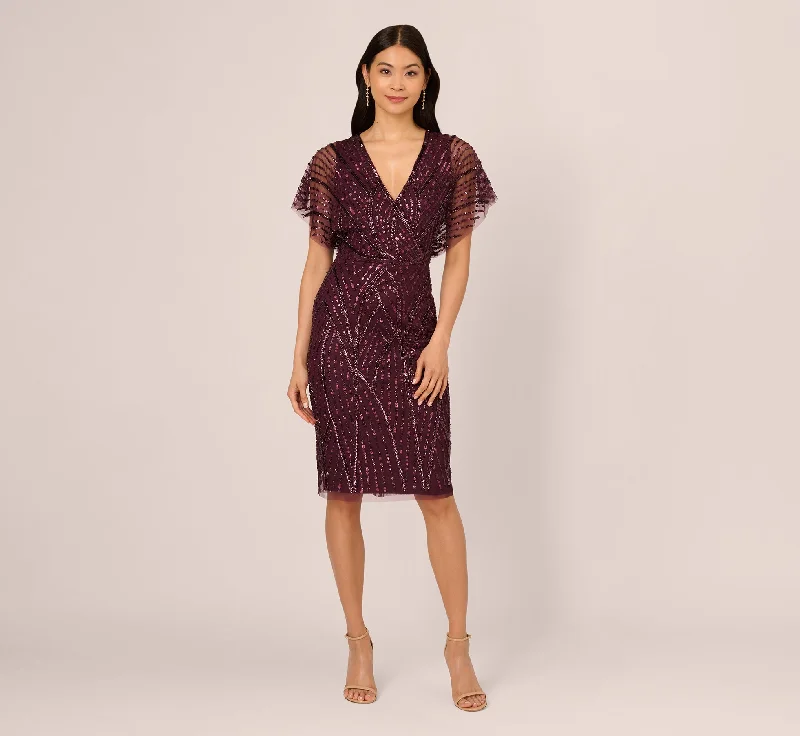 Chic, modern looks for the stylish woman Beaded Surplice Midi Dress With Dolman Sleeves In Deep Amethyst Chic, modern looks for the stylish woman Beaded Surplice Midi Dress With Dolman Sleeves In Deep Amethyst