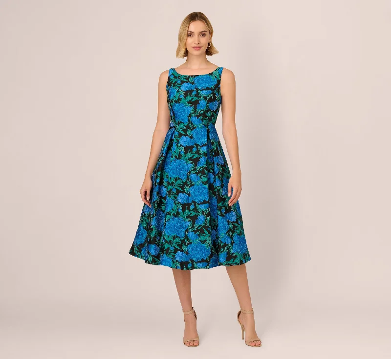 Women’s fashion that reflects your personality Boat Neck Jacquard Midi Dress In Blue Green Women’s fashion that reflects your personality Boat Neck Jacquard Midi Dress In Blue Green