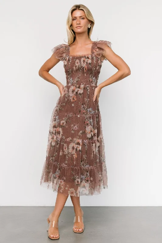 Comfortable yet fashionable women’s wear Clementine Tulle Midi Dress | Vintage Taupe Floral Comfortable yet fashionable women’s wear Clementine Tulle Midi Dress | Vintage Taupe Floral