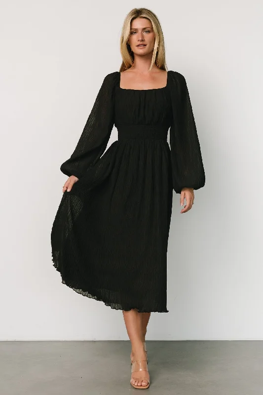 Refresh your closet with chic and comfy styles   Dalton Pleated Midi Dress | Black