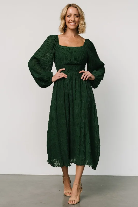 Curated collections of sophisticated women’s wear   Dalton Pleated Midi Dress | Dark Green