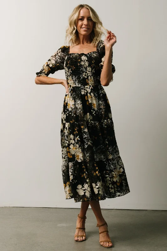 Designer-inspired women’s fashion at affordable prices Fabian Jacquard Midi Dress | Black Floral Designer-inspired women’s fashion at affordable prices Fabian Jacquard Midi Dress | Black Floral