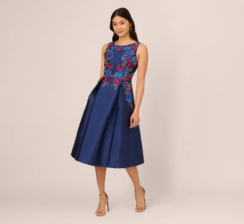 Timeless clothing pieces every woman should own Floral Embroidered Mikado Midi Dress With Beaded Details In Light Navy Timeless clothing pieces every woman should own Floral Embroidered Mikado Midi Dress With Beaded Details In Light Navy