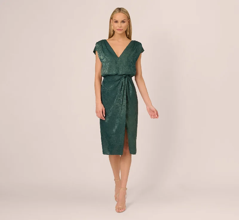 Effortlessly stylish outfits for the modern woman Foil Blouson Midi Dress With Faux Wrap Skirt In Dark Ivy Effortlessly stylish outfits for the modern woman Foil Blouson Midi Dress With Faux Wrap Skirt In Dark Ivy