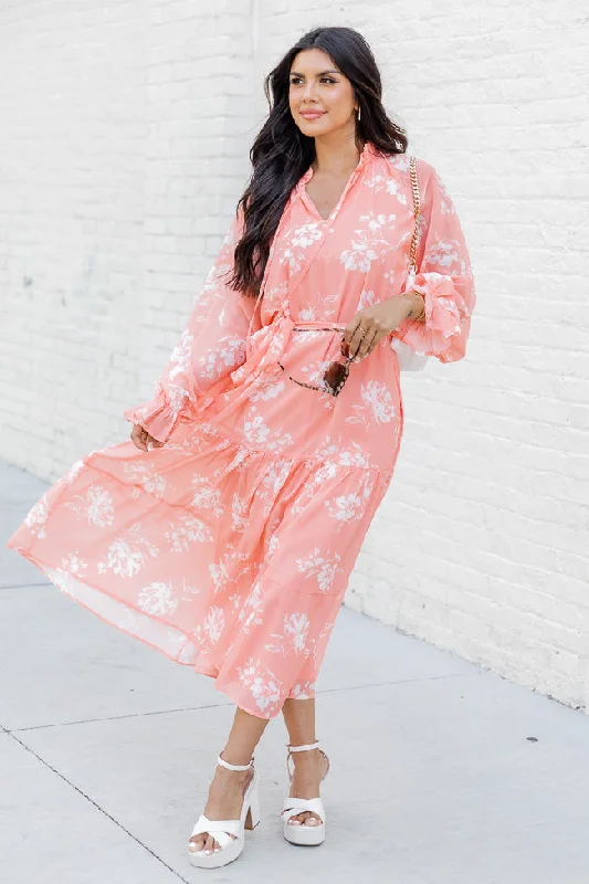 Fashion-forward styles that make a statement In The Sunshine Coral Floral Notched Neck Midi Dress FINAL SALE Fashion-forward styles that make a statement In The Sunshine Coral Floral Notched Neck Midi Dress FINAL SALE