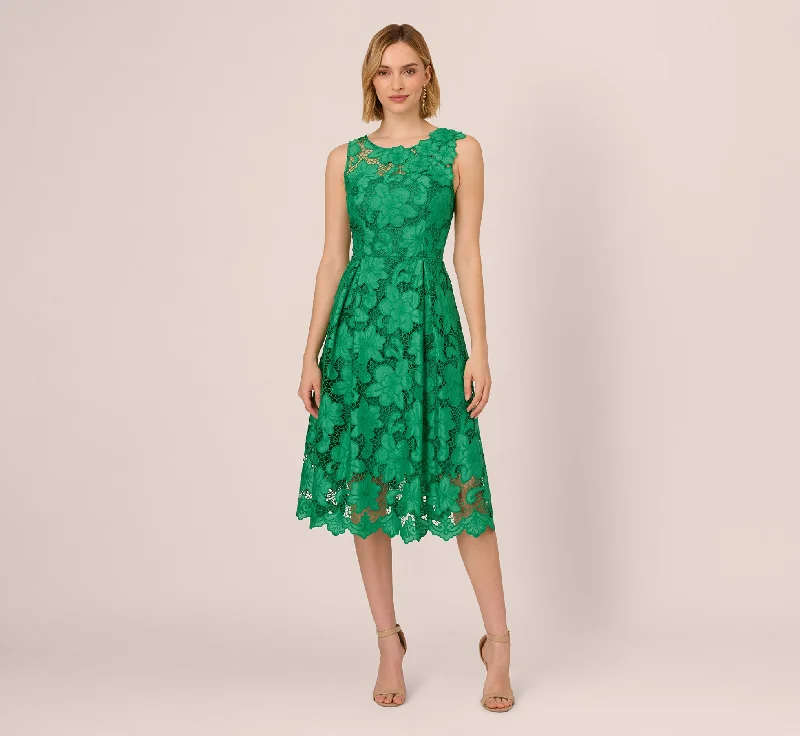 Dress to impress with elegant women’s wear Lace Sleeveless Midi Dress With Sheer Neck And Hem In Green Dress to impress with elegant women’s wear Lace Sleeveless Midi Dress With Sheer Neck And Hem In Green