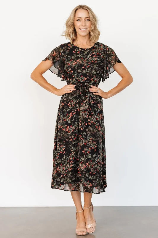 Stylish plus-size clothing for women   Laurel Midi Dress | Black + Red Floral