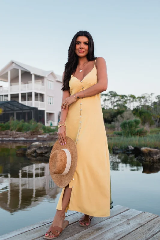 Express your style with fashionable women’s clothing Love Without Limits Yellow Linen Button Down Midi Dress Express your style with fashionable women’s clothing Love Without Limits Yellow Linen Button Down Midi Dress