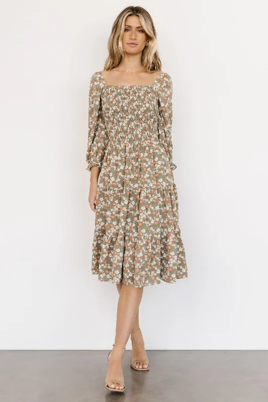 Casual outfits that elevate your style Marta Smocked Midi Dress | Dusty Olive Floral Casual outfits that elevate your style Marta Smocked Midi Dress | Dusty Olive Floral