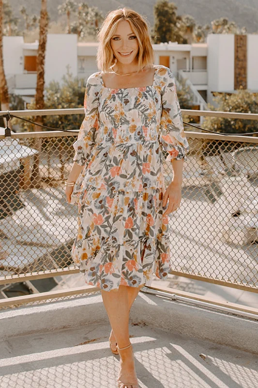Elegant casual clothing for modern women   Marta Smocked Midi Dress | Multi Floral