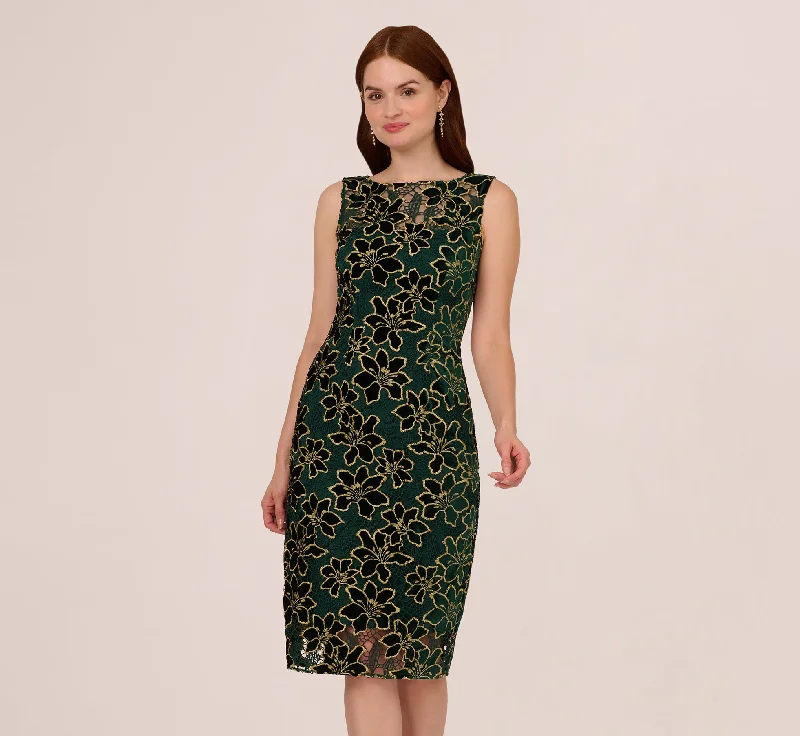 Women’s clothing that combines comfort and style Metallic Floral Lace Midi Dress With Illusion Neckline In Hunter Gold Women’s clothing that combines comfort and style Metallic Floral Lace Midi Dress With Illusion Neckline In Hunter Gold