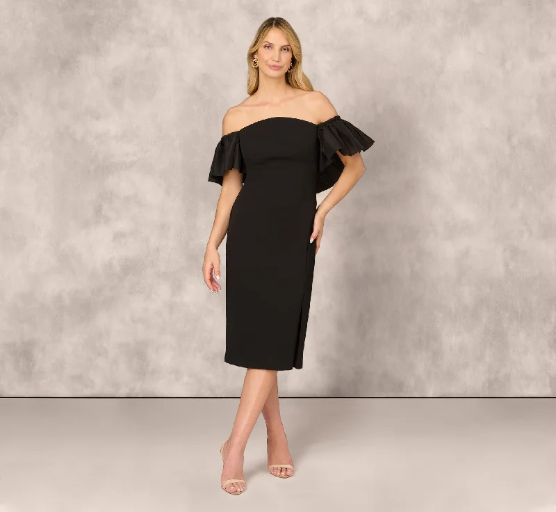Modern fashion pieces designed for all women Off The Shoulder Midi Dress With Organza Bubble Sleeves In Black Modern fashion pieces designed for all women Off The Shoulder Midi Dress With Organza Bubble Sleeves In Black