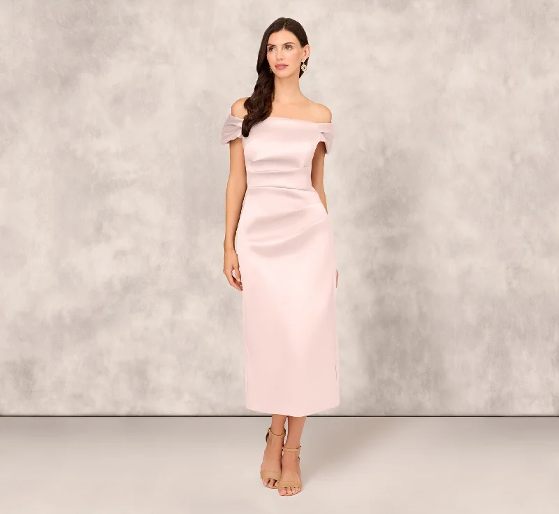 Bold fashion choices for the confident woman Off The Shoulder Mikado Midi Dress With Pleat Details In Pale Blush Bold fashion choices for the confident woman Off The Shoulder Mikado Midi Dress With Pleat Details In Pale Blush