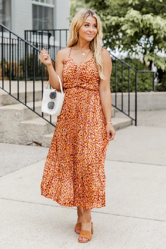 Fashionable women’s clothing that makes you shine Nothing You Can't Do Orange Multi Printed Pleated Ruched Bust Midi Dress FINAL SALE Fashionable women’s clothing that makes you shine Nothing You Can't Do Orange Multi Printed Pleated Ruched Bust Midi Dress FINAL SALE