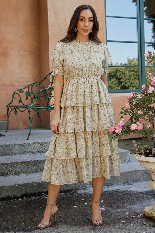 Affordable fashion that looks high-end   Pia Tiered Midi Dress | Light Sage Floral