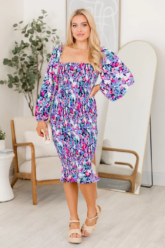 Bold fashion choices for the confident woman The Natalie Dress Floral Smocked Midi Dress FINAL SALE Bold fashion choices for the confident woman The Natalie Dress Floral Smocked Midi Dress FINAL SALE