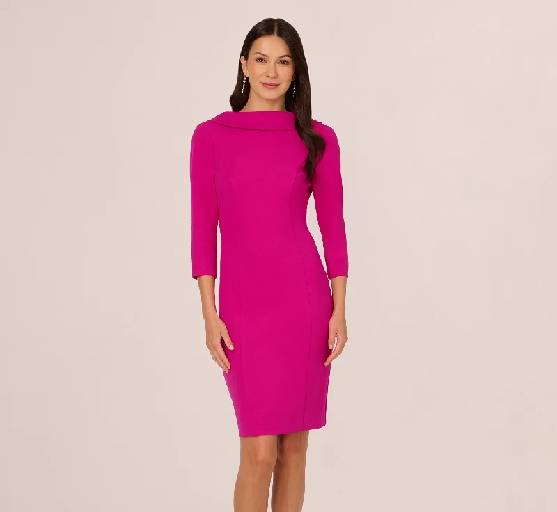 Dress up or down with these versatile pieces Three Quarter Sleeve Crepe Midi Dress With Rolled Neck In Pink Flambe Dress up or down with these versatile pieces Three Quarter Sleeve Crepe Midi Dress With Rolled Neck In Pink Flambe