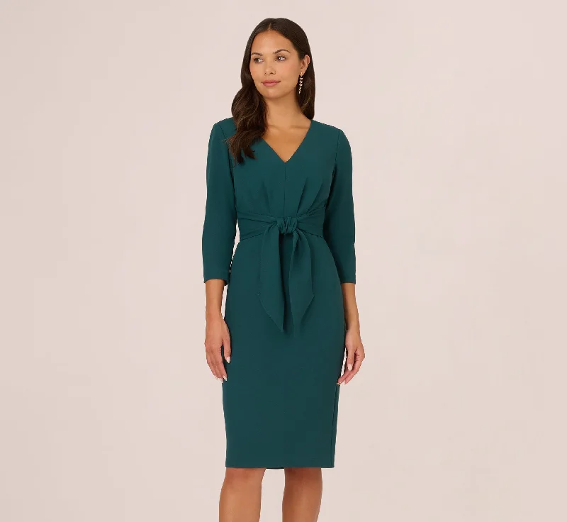 Versatile fashion for every type of woman Three Quarter Sleeve Pleated Midi Dress With Tie Waist In Hunter Versatile fashion for every type of woman Three Quarter Sleeve Pleated Midi Dress With Tie Waist In Hunter