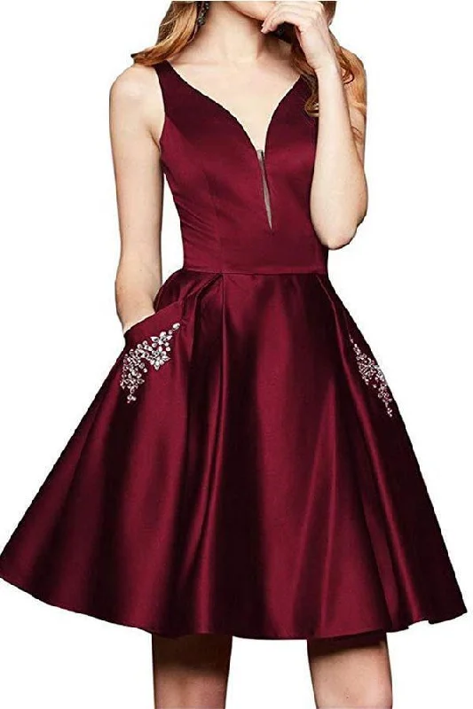 Bold, confident, and stylish women’s clothing A Line V Neck Satin Burgundy Beaded Homecoming Dresses with Pockets PD262 Bold, confident, and stylish women’s clothing A Line V Neck Satin Burgundy Beaded Homecoming Dresses with Pockets PD262