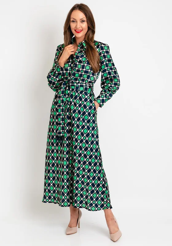 Refresh your wardrobe with trendy women’s apparel   Camelot Print A-line Maxi Shirt Dress, Navy Green