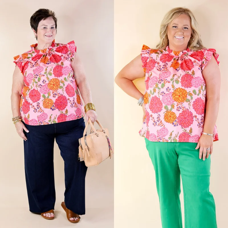 Affordable stylish women’s fashion collection Blossom Breeze Floral Print Ruffle Cap Sleeve Top in Pink Affordable stylish women’s fashion collection Blossom Breeze Floral Print Ruffle Cap Sleeve Top in Pink