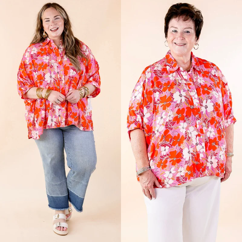 Perfect fashion pieces for the busy woman Bright Lifestyle Button Up Half Sleeve Floral Poncho Top in Pink Mix Perfect fashion pieces for the busy woman Bright Lifestyle Button Up Half Sleeve Floral Poncho Top in Pink Mix