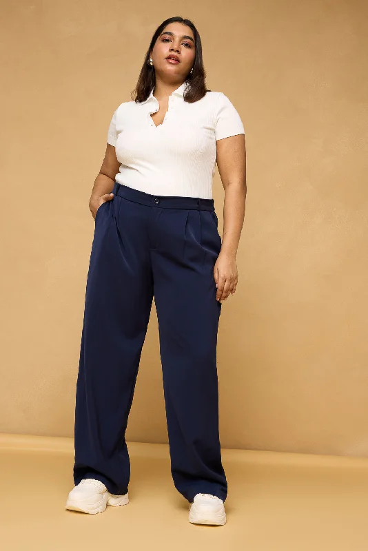Essential women’s clothing for every season   Curve Navy Blue Pleated Korean Pants
