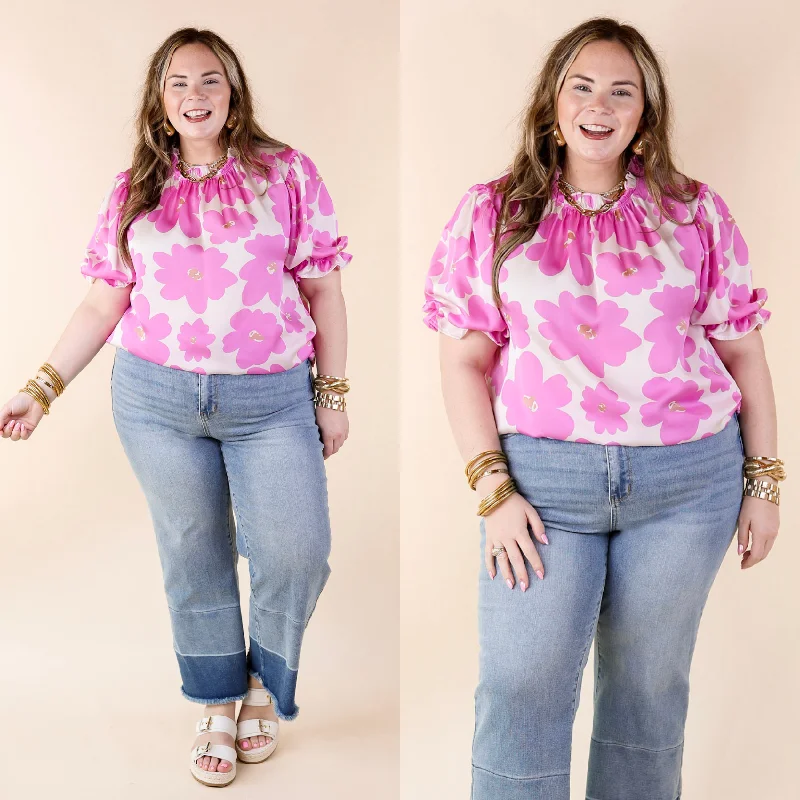 A perfect wardrobe for fashionable women Divine Design Floral Blouse With Puffed Sleeve and Ruffle Neckline in Cream White A perfect wardrobe for fashionable women Divine Design Floral Blouse With Puffed Sleeve and Ruffle Neckline in Cream White