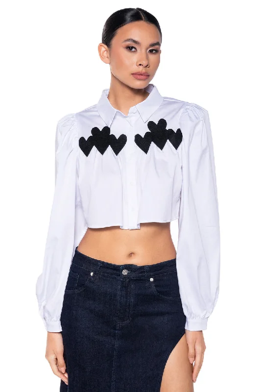 Fashionable women’s clothing that makes you shine DOLL FACE PUFF SLEEVE CROP BUTTON DOWN Fashionable women’s clothing that makes you shine DOLL FACE PUFF SLEEVE CROP BUTTON DOWN