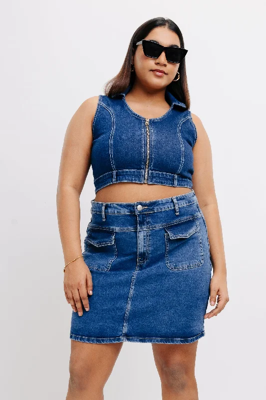 Effortlessly chic outfits for the modern woman   Denim Front Pocket Short Skirt
