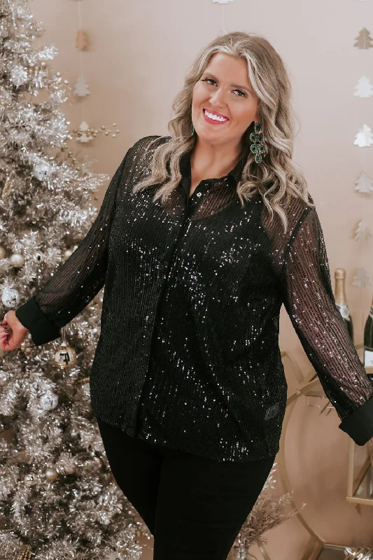 Versatile fashion for every type of woman   Give Me Sequin Button Up Blouse , Black
