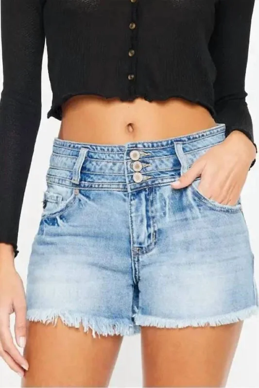 Trendy women’s clothing with a modern twist High Rise Triple Waist Band Shorts In Medium Stone Wash Trendy women’s clothing with a modern twist High Rise Triple Waist Band Shorts In Medium Stone Wash