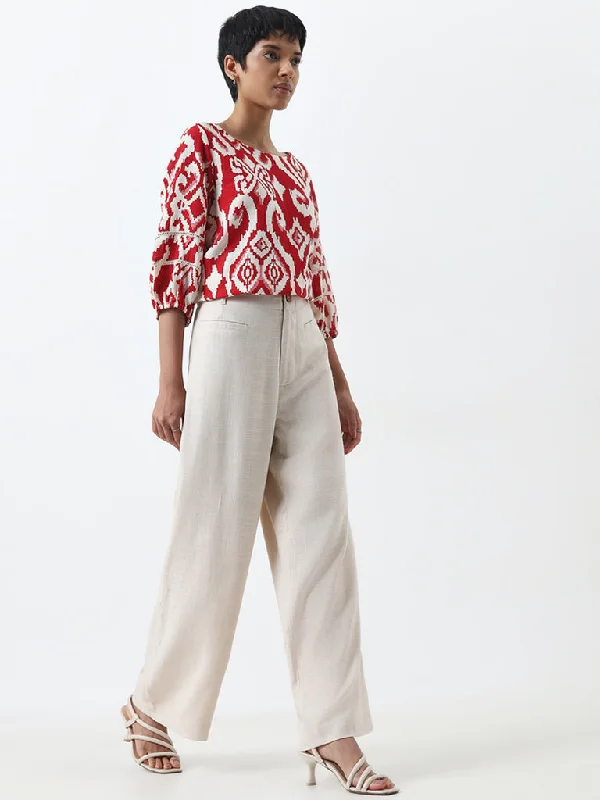 Classic pieces for a timeless wardrobe   LOV Beige High-Rise Blended Linen Trousers