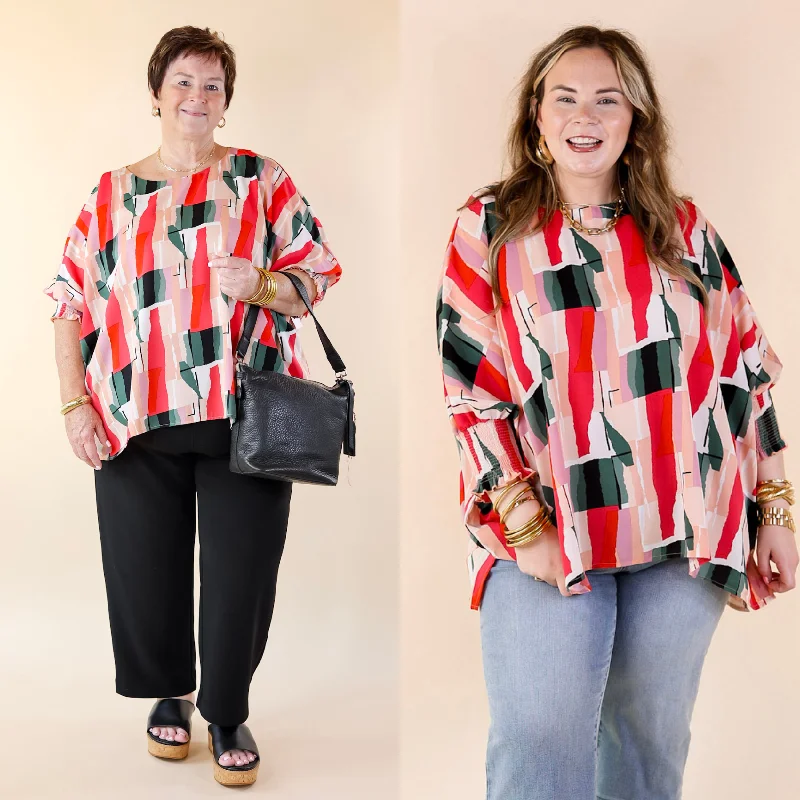 High-fashion styles at affordable prices Museum Bound Abstract Print Top in Red and Green High-fashion styles at affordable prices Museum Bound Abstract Print Top in Red and Green
