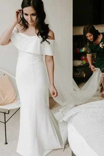 Iconic women’s outfits that never go out of style Simple Sheath Off-the-shoulder Floor-length Short Sleeve Satin Wedding Dress Iconic women’s outfits that never go out of style Simple Sheath Off-the-shoulder Floor-length Short Sleeve Satin Wedding Dress