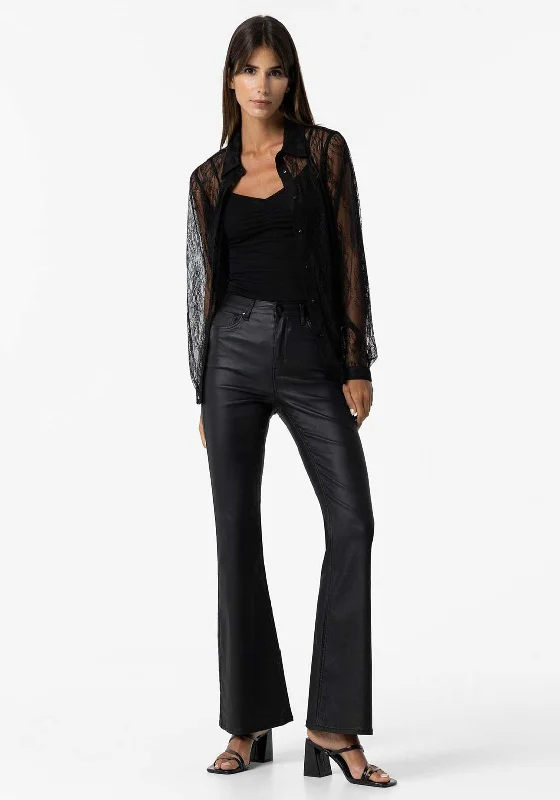 Sustainable fashion for stylish women   Tiffosi Zoe Coated Flared Trousers, Black